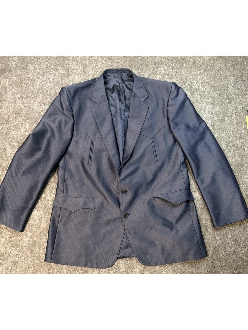 Circle S Western Sport Coat Blazer Mens 46L Blue 2 Button Cowboy USA Vintage